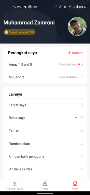 perangkat terpasang pada aplikasi Zepp