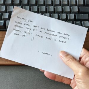 pesan di kartu pos kiriman Mbak Mauren Fitri