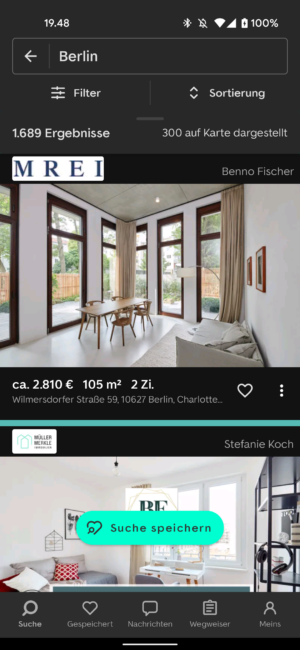 halaman pencarian aplikasi Immobilienscout24