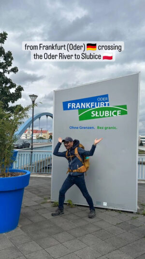 di jembatan perbatasan Frankfurt an der Oder, Jerman dan Słubice, Polandia,