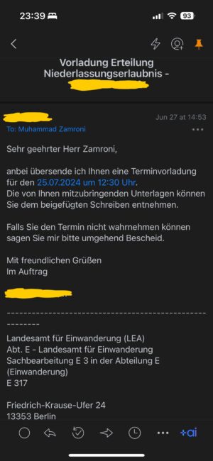 e-mail berisi jadwal wawancara di LEA