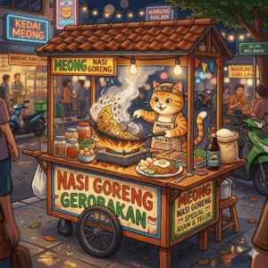 ilustrasi kucing memasak nasi goreng buatan AI menggunakan Gemini dengan model Nano Banana 2
