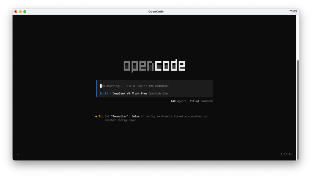tampilan OpenCode TUI