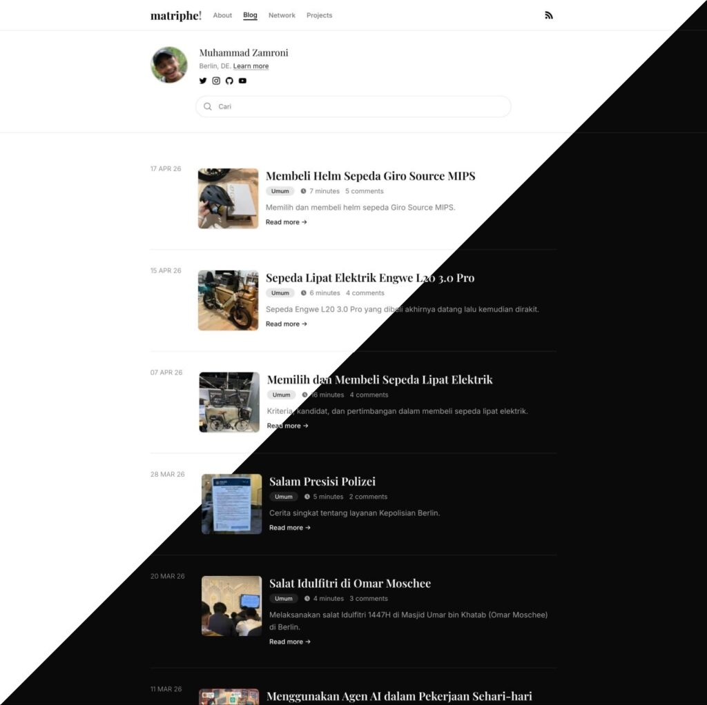tampilan gelap dan terang dari blog